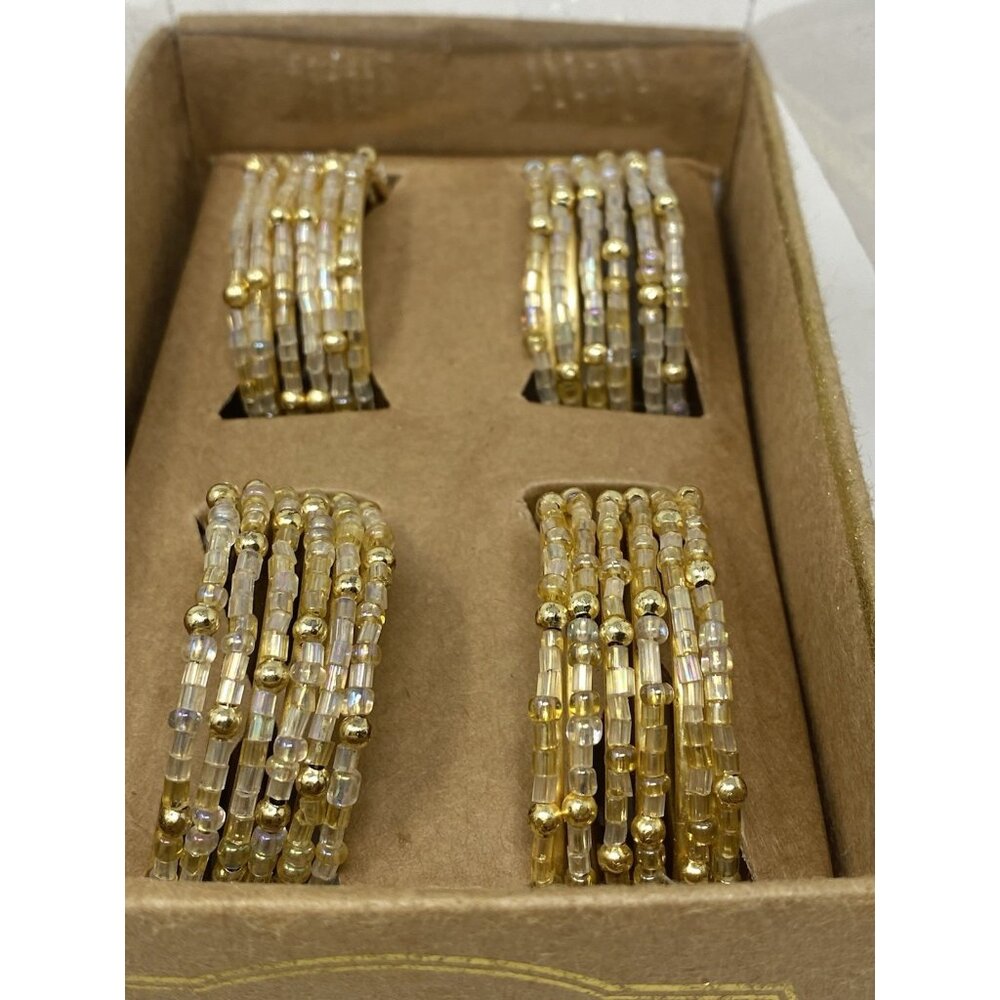 Set Of 4 Gold Beaded Napkin Rings By Aman Home Collection NEW